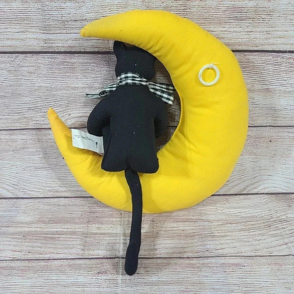 Vintage Overly Raker Plush Black Cat On Moon Checkered Bow Tie Purple Stars 11" - Picture 2 of 6